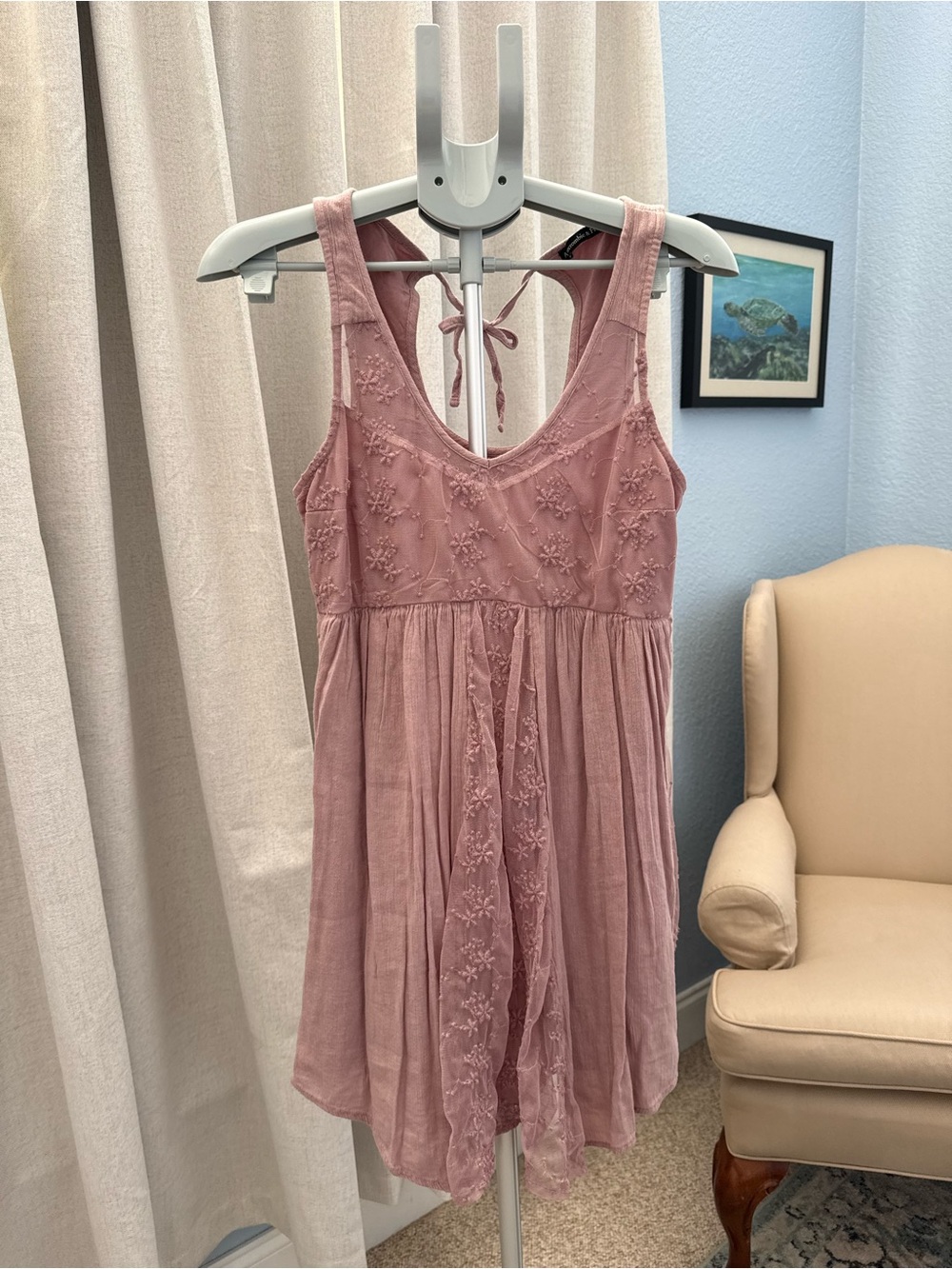 Abercrombie & Fitch Cottagecore Whimsical Mauve Dusty Rose Embroidered Tank S